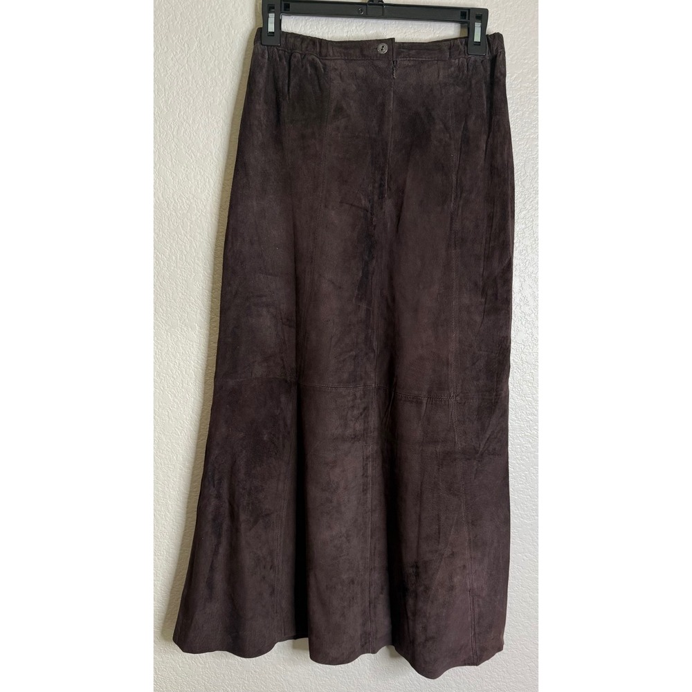 Chicos 0 US Small Suede Jalyn Maxi Skirt Chocolate Brown Genuine Leather NEW - Picture 2 of 8